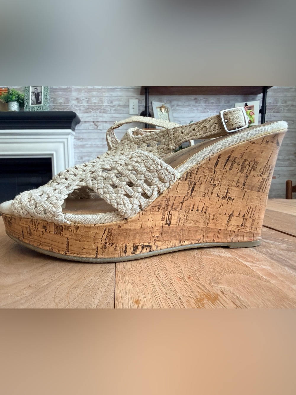 Mudd Beige Braided Cork Wedge Sandals